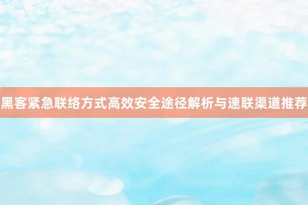 黑客紧急联络方式高效安全途径解析与速联渠道推荐